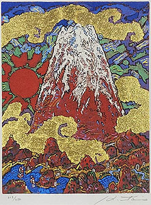 絹谷幸二、絵画、油彩4号ミックストメディア日月白雪富士、肉筆、新品