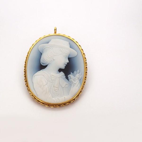 K18 イエローゴールド メノウ カメオ ブローチ ペンダントトップ 日本