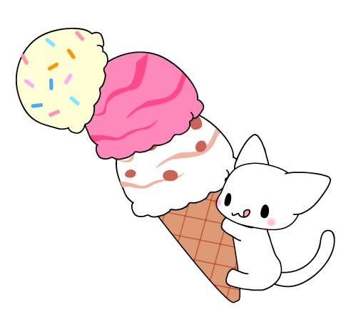 アイスクリームとうさぎと猫のイラスト | フリーイラストIroFuri・いろふり