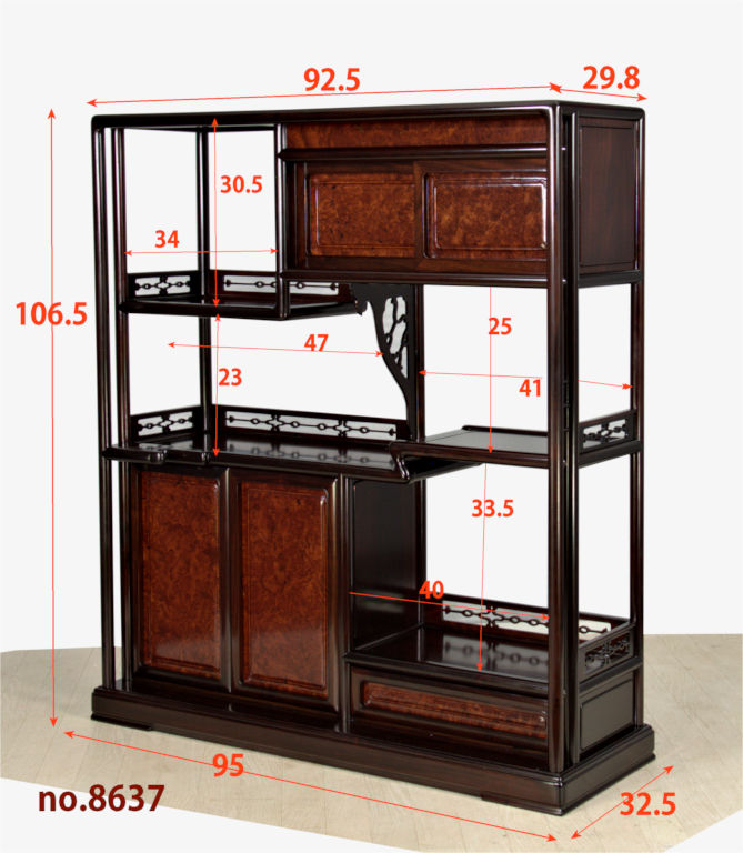 飾り棚:紫檀 隅丸 4枚戸 コブ板 3.5尺 (仕上げ完成品) no.8637 / 唐木