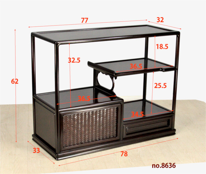 飾り棚:花梨 吹き抜け 片開き網代編み 2尺棚(仕上完成品) no.8636