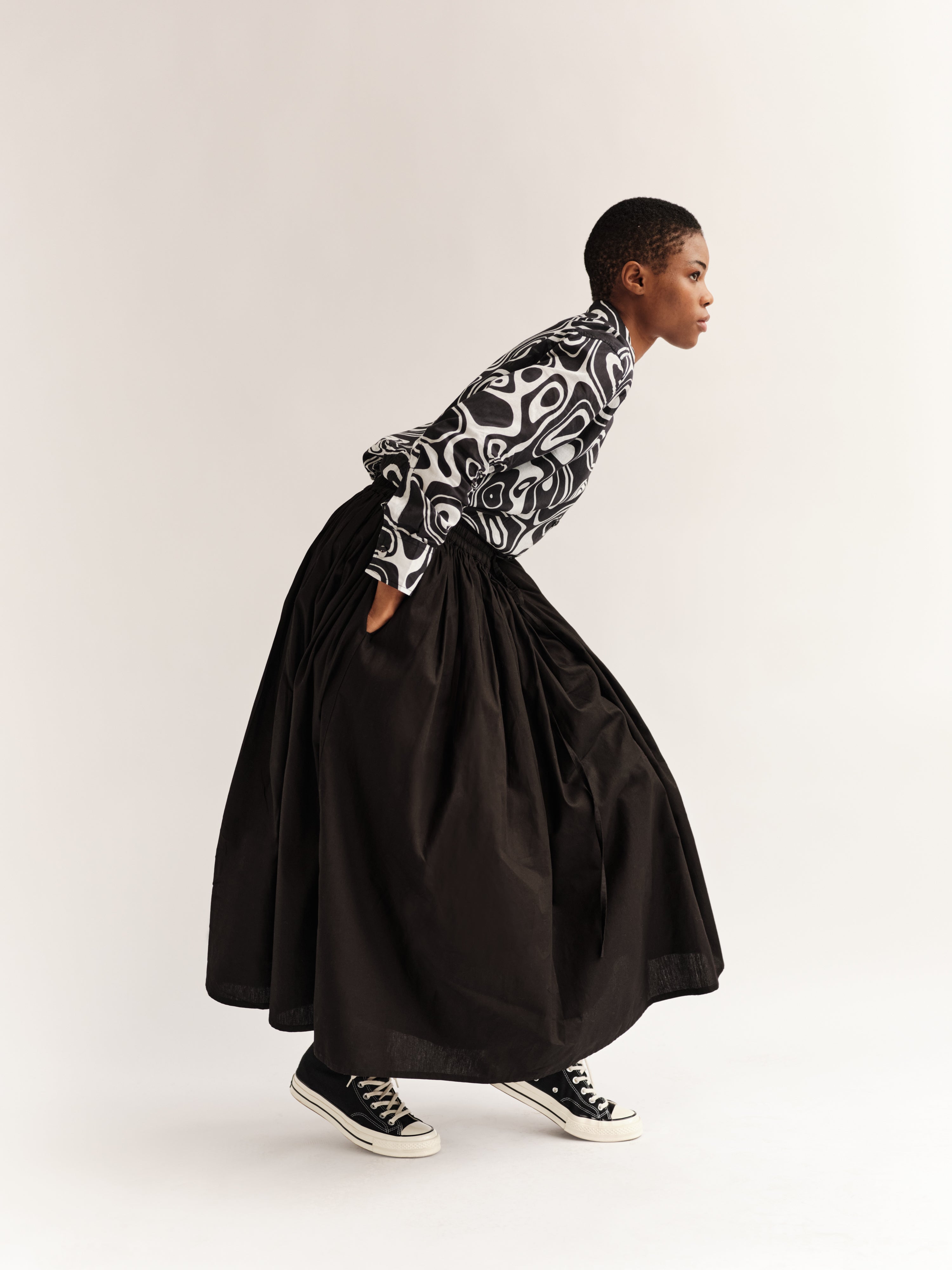 Mariam Full Gathered Cotton Midi Skirt – with Drawstring & Pockets