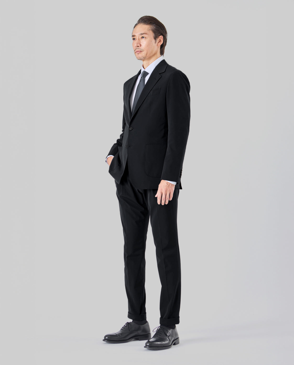 009_X（布帛） RICH NYLON JAPAN MADEテーラードジャケット (ブラック