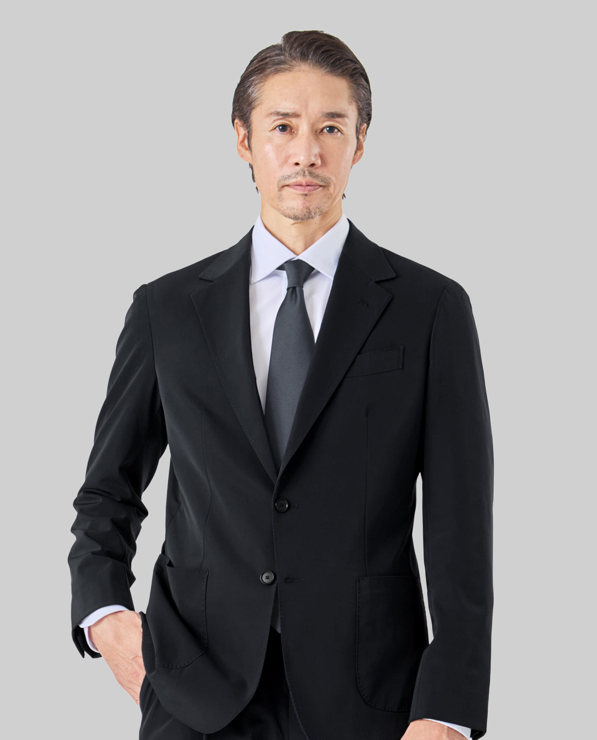 009_X（布帛） RICH NYLON JAPAN MADEテーラードジャケット (ブラック