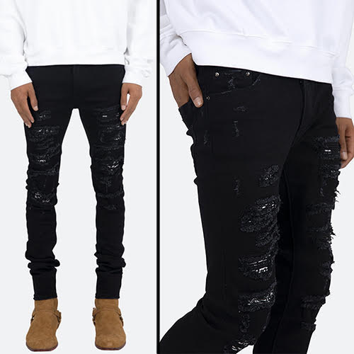 mnml X165 PAISLEY STRETCH SKINNY DENIM - BLACK/BLACK | KingStar