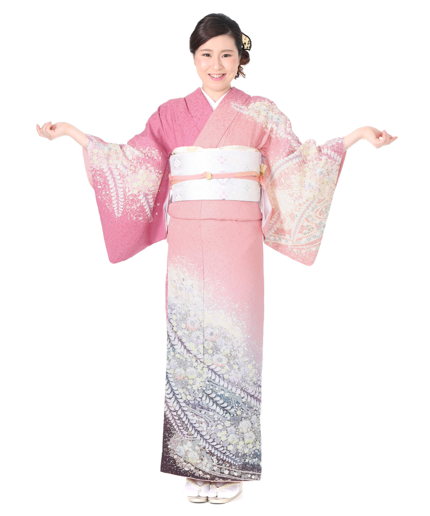 訪問着レンタル｜ピンクに辻が花｜H0122｜S｜宅配着物レンタル｜きもの