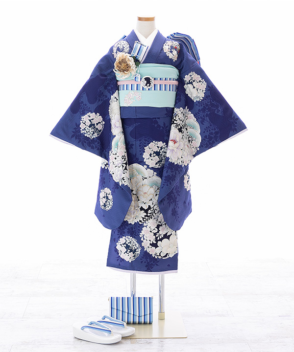 七五三(七歳女の子)着物レンタル｜【NATURAL BEAUTY】青に花丸柄着物