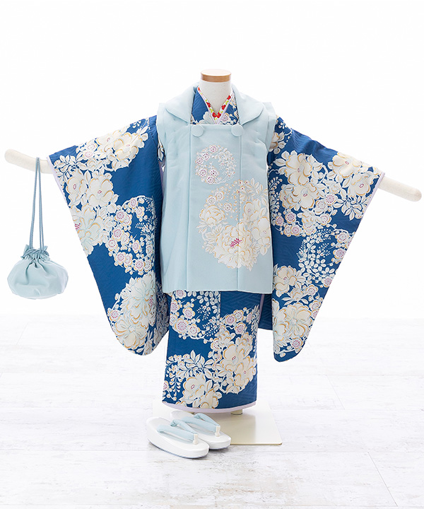 七五三(三歳女の子)着物レンタル｜【NATURAL BEAUTY】青着物×水色被布