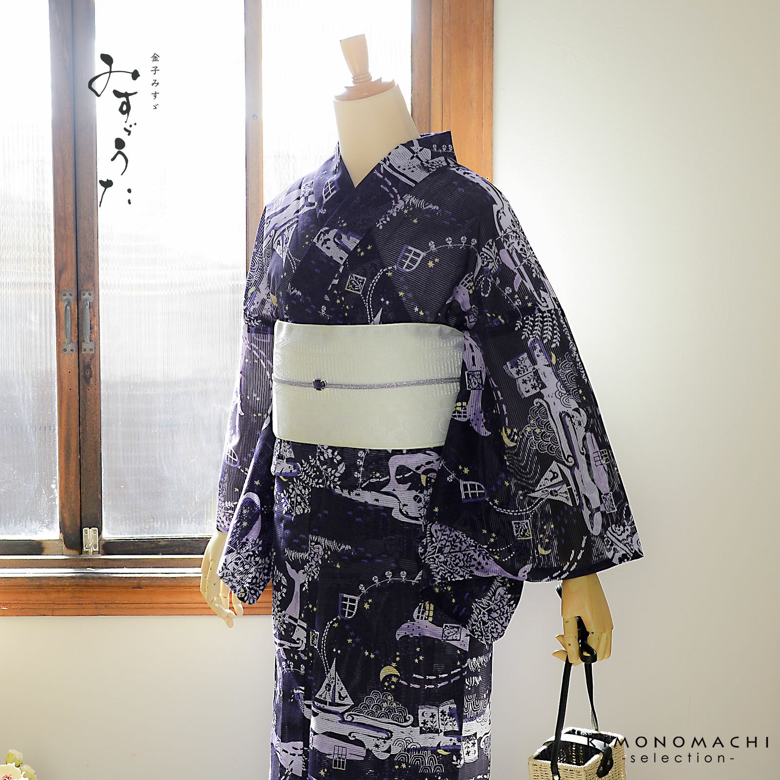 浴衣 レディース ブランド浴衣 単品「みすゞうた 鯨法会 紺 M 2516」F