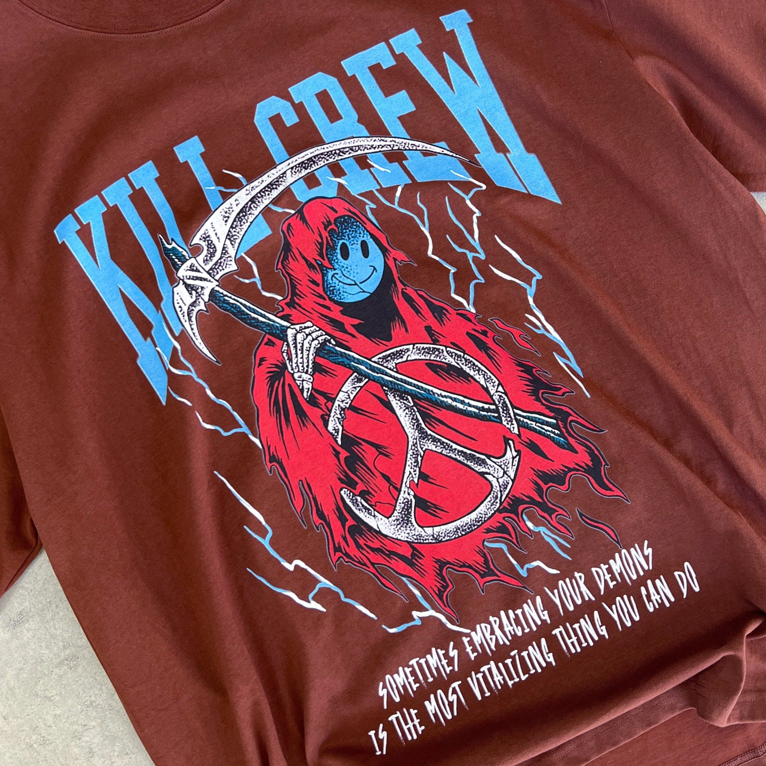 OVERSIZED EMBRACING DEMONS T-SHIRT - BROWN – Kill Crew