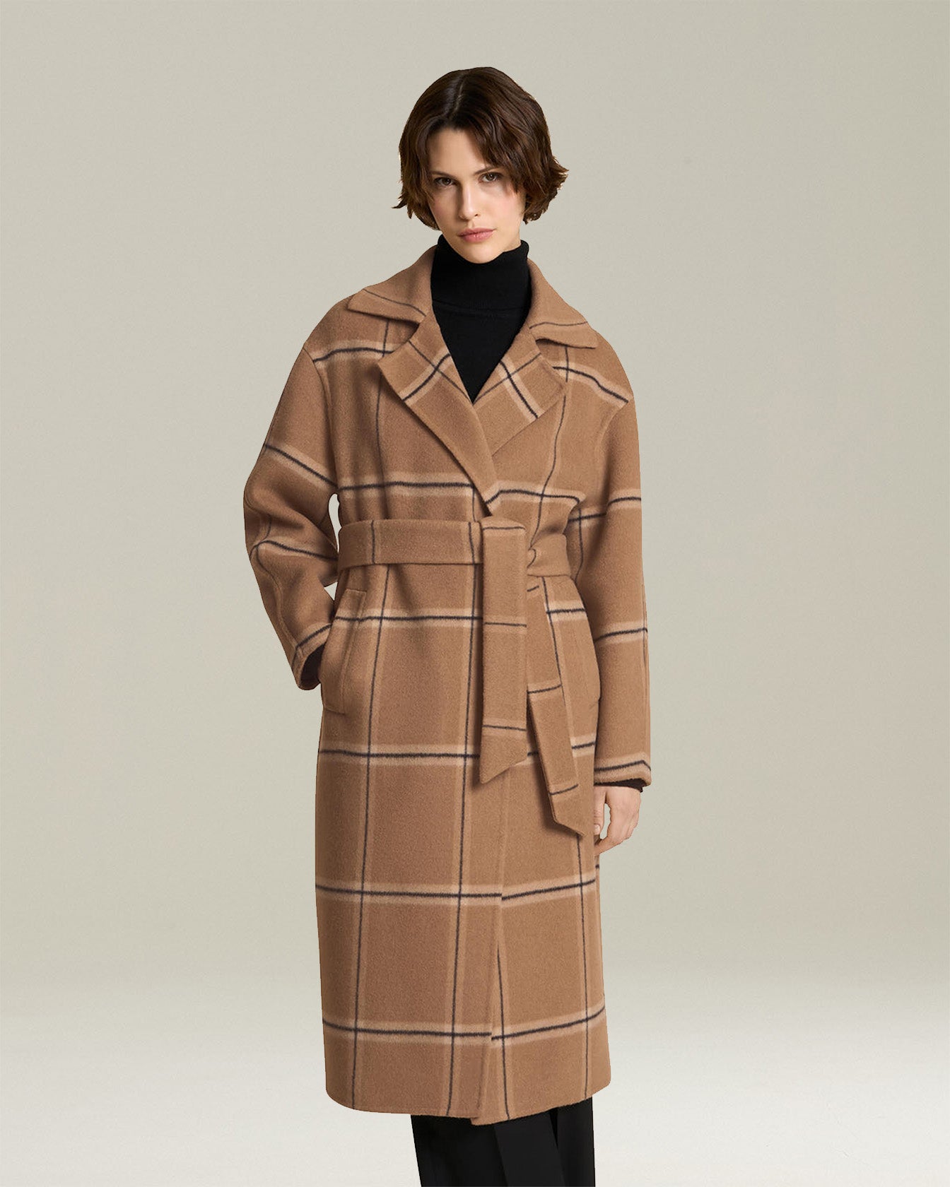 Camel checked coat in fine cashmere Kiton
