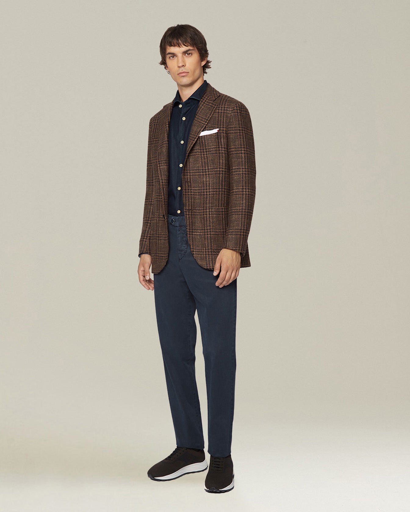 Men's brown checked jacket in virgin wool blend | Kiton