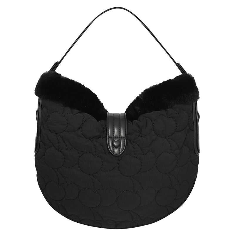 チェリーキルティングファーハンドバッグ【ブラック】