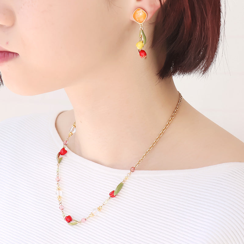 レシピNo.KR1142 チューリップチャームのアクセサリー2種 – 貴和製作所