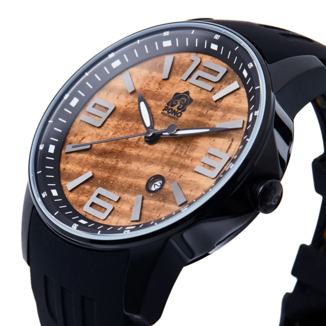 Hawaiian Koa Wood Face Watch - Surfrider | KoaWood Ranch