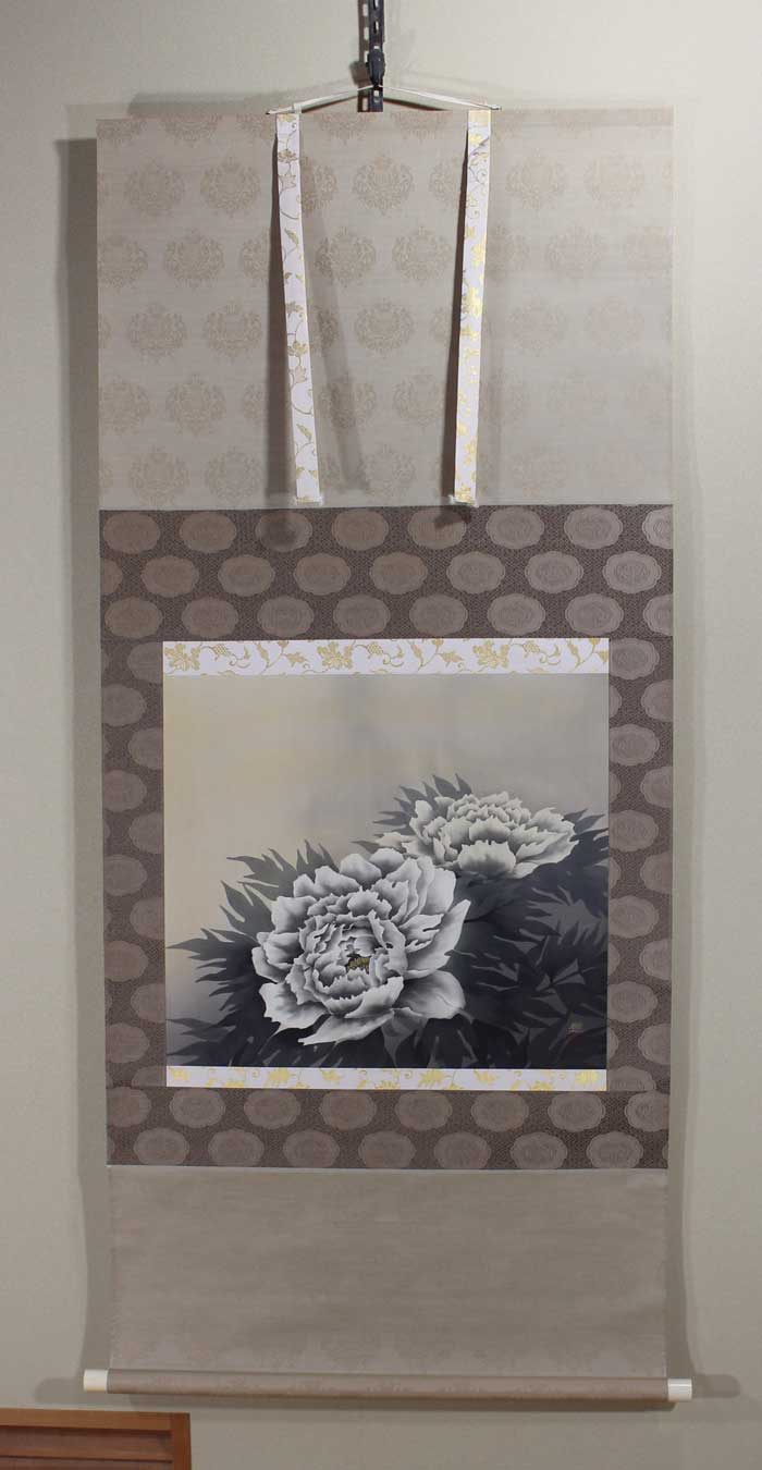 美品 掛け軸 河原進作 日輪図 太巻き付 共箱 二重箱 美術年鑑掲載 美品