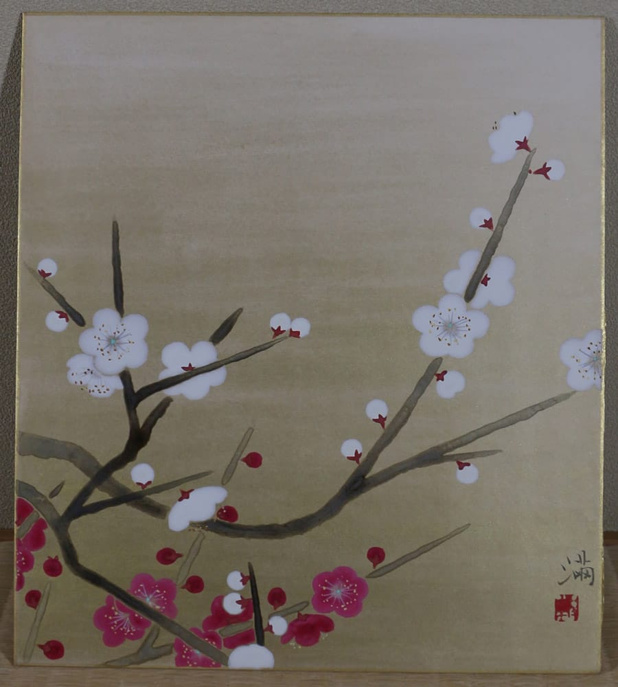 紅白梅（色紙）｜新・古美術 高美堂（こうびどう）｜掛軸販売・通販