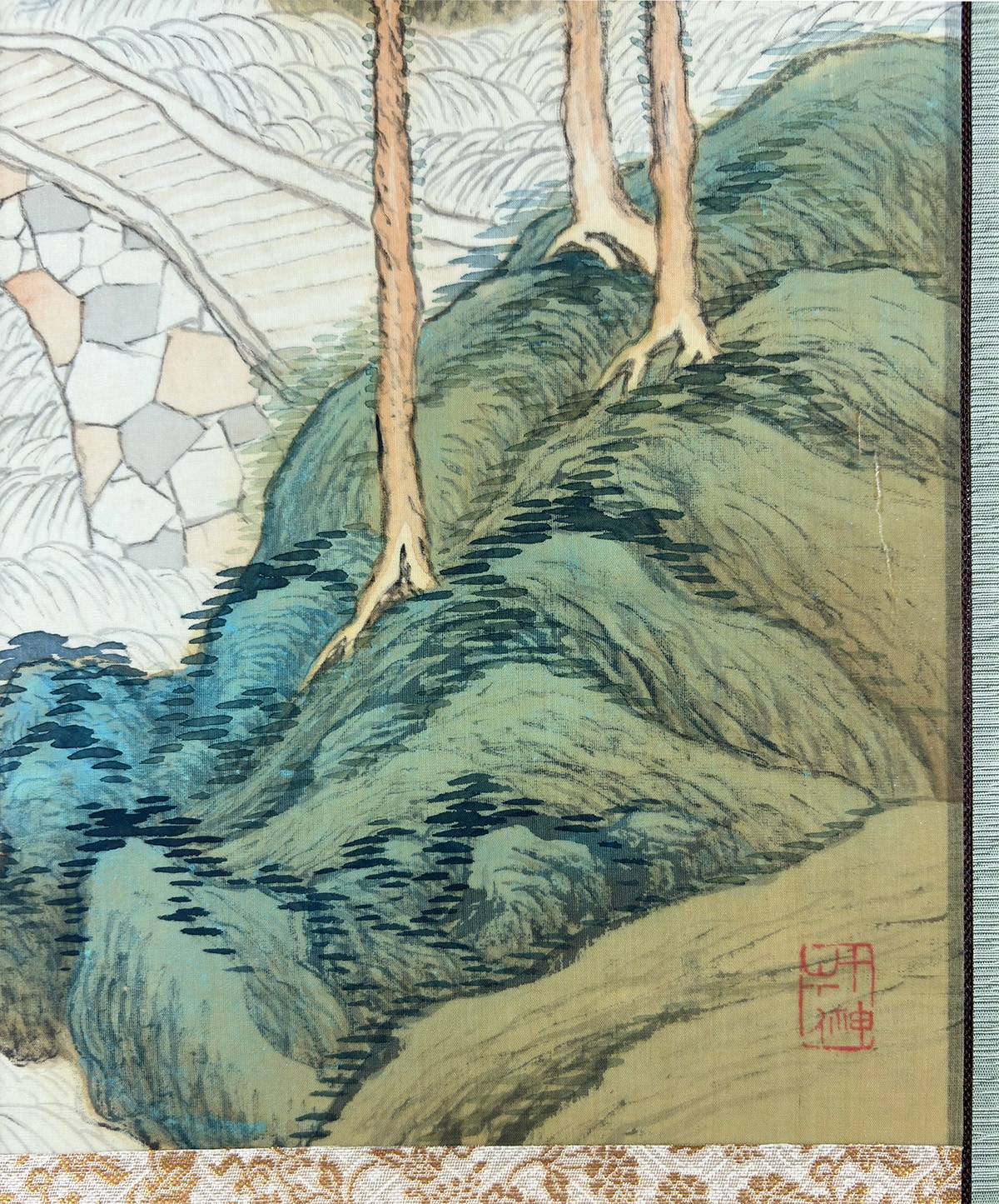 谷文弍筆 青緑山水 絹本肉筆 古美術 送料込み250502 谷文弍筆 青緑山水