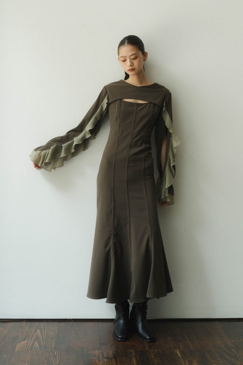 frill sleeves one piece/khaki | KNUTH MARF