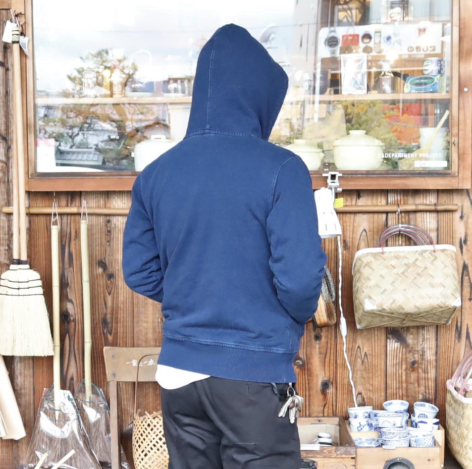 デニムスウェット ジップパーカー L/Denim color sweat zip parker/L