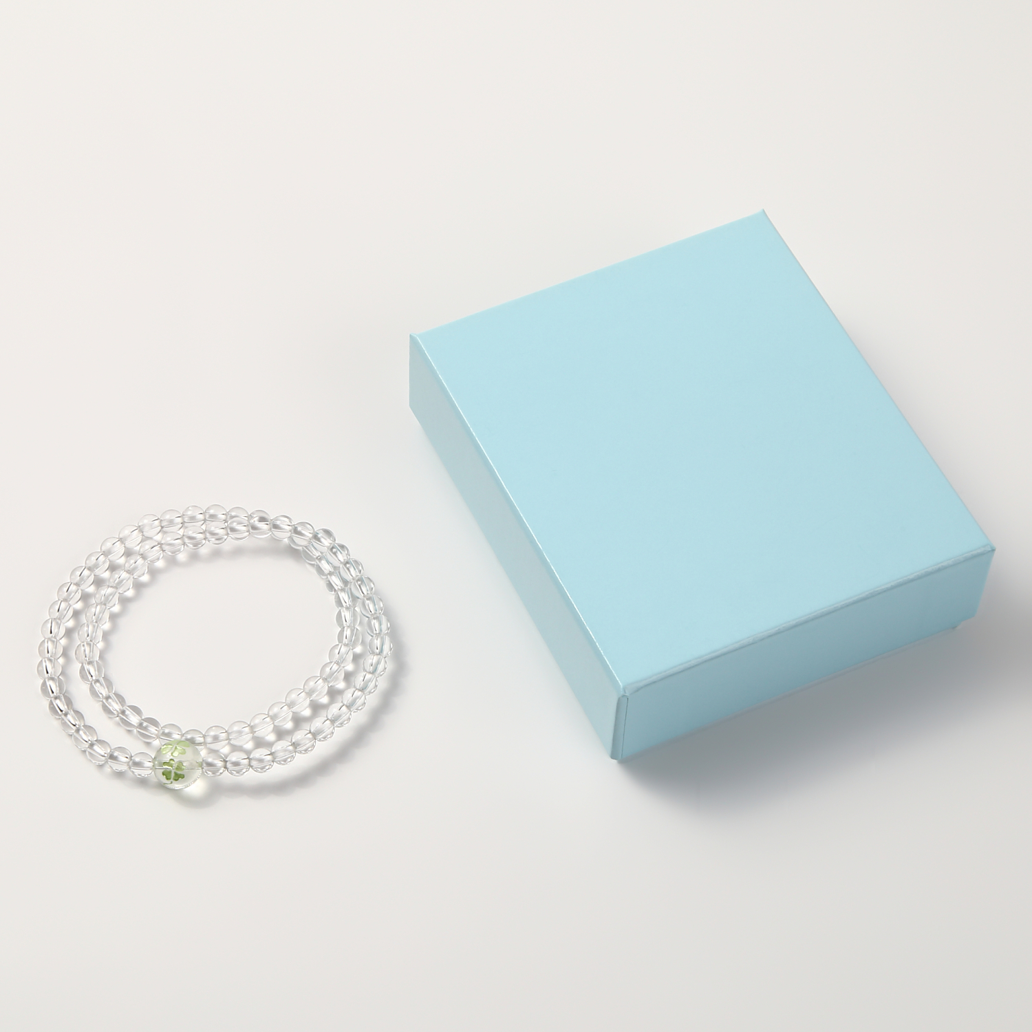 喜芳工房 幸せ の 四つ葉 クローバー 水晶 二重 2連 ブレスレット