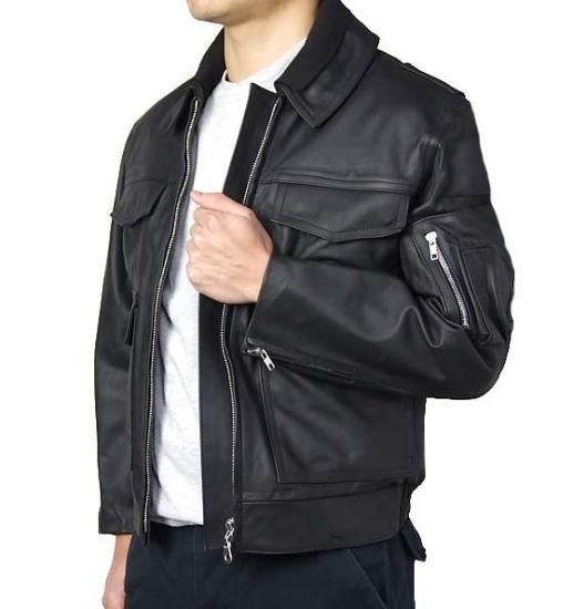 ドイツ警察 POLIZEI フラップポケット レザージャケット バック