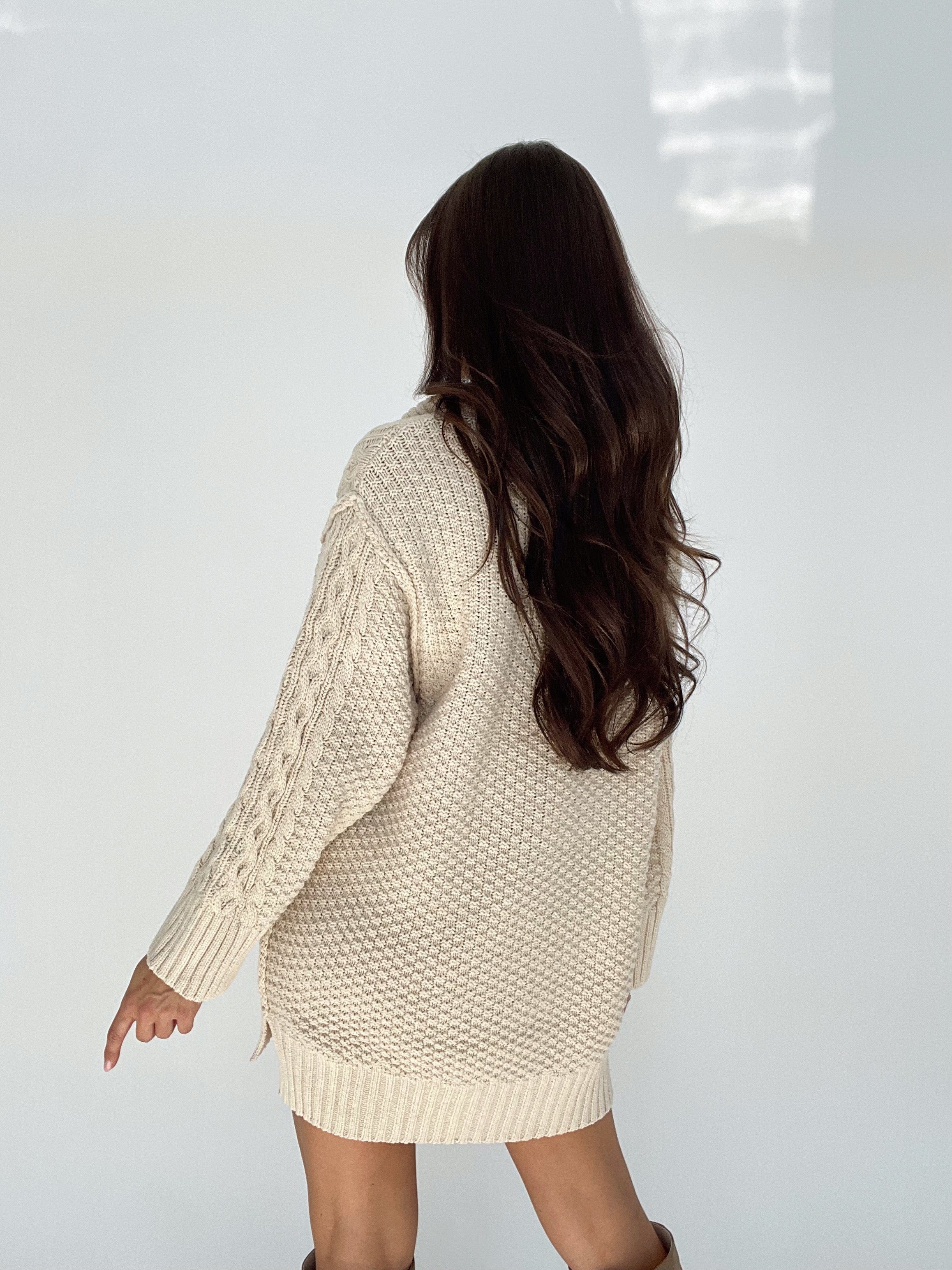 Cable Knit Mini Dress | Chunky Knit Long Sleeve Mini | Lane 201