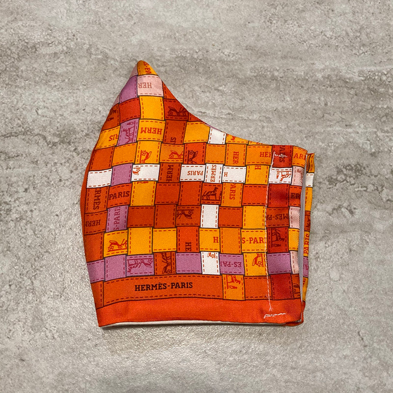 Hermes Orange Bolduc Au Carre Silk Scarf Face Mask – Ladybag