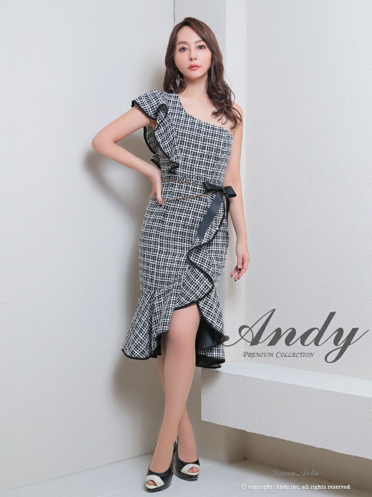 RANDY アシンメトリーツイードハーフスリーブドレス白 Sサイズ