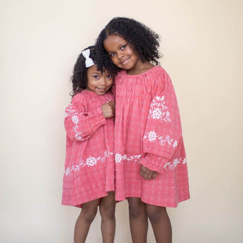 TULIP PINTUCK DRESS, CORAL CROSSSTITCH – Lali