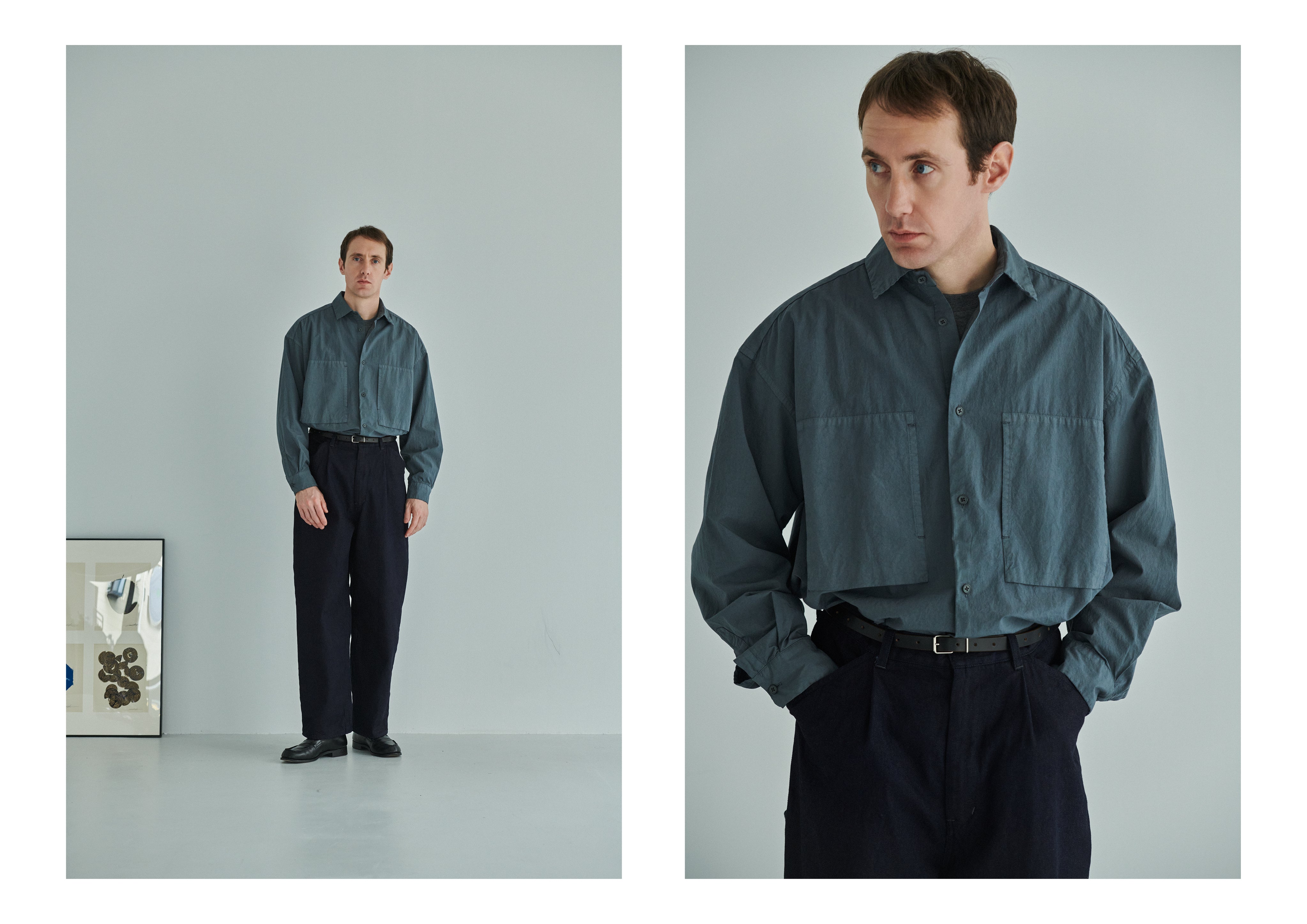 STILL BY HAND Garment Dye Over Shirt | Blue Grey LEO BOUTIQUE