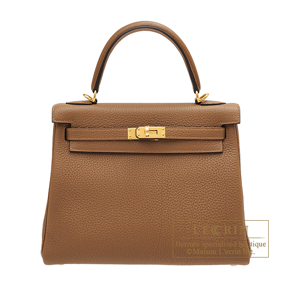 Hermes Kelly bag 25 Retourne Alezan Togo leather Gold hardware | L