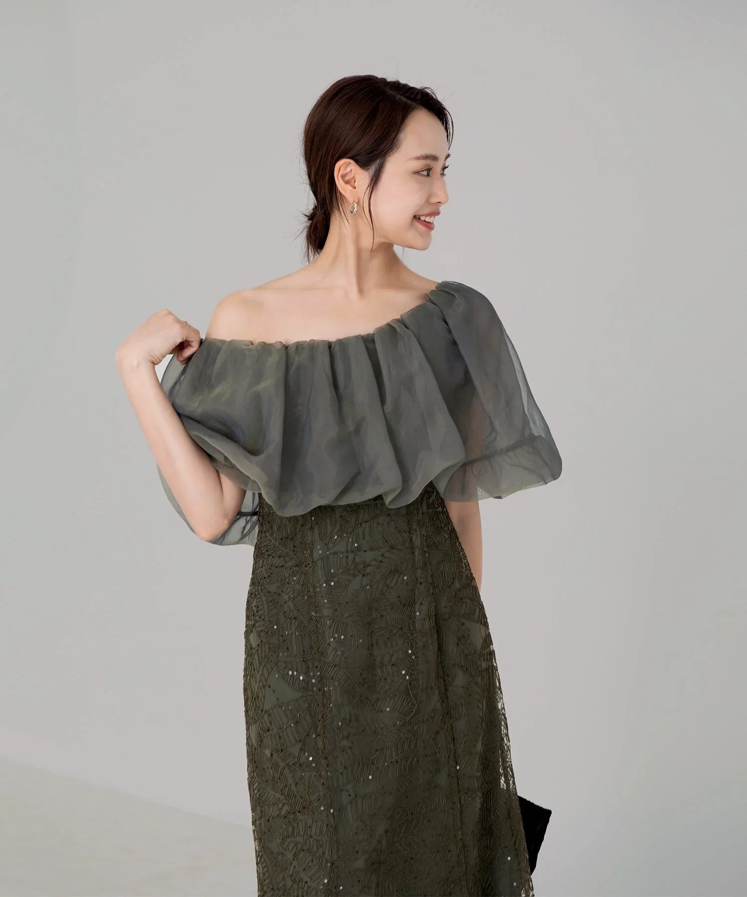 当日発送】2WAYオフショルダーパフスリーブマーメイドドレス