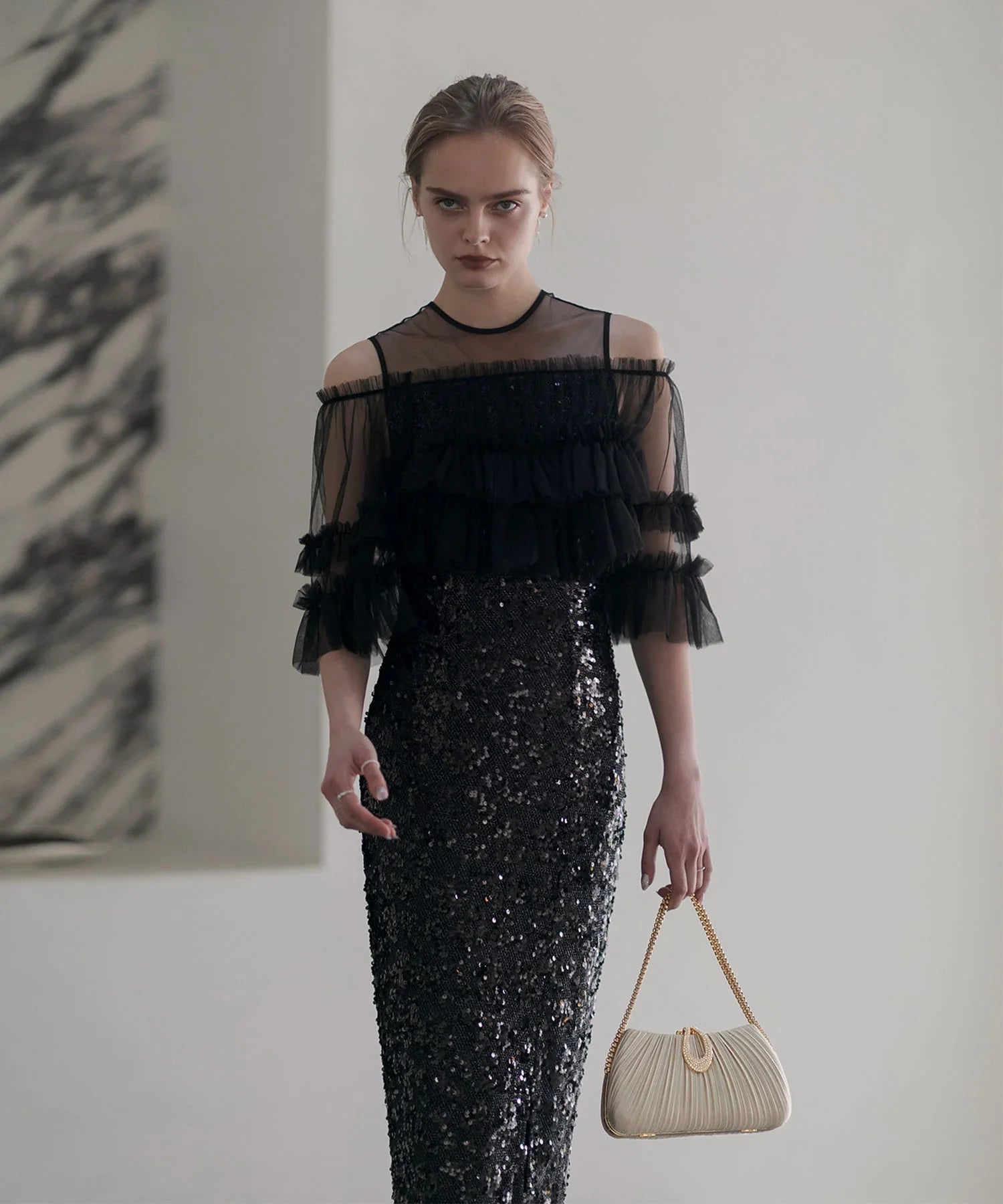 当日発送】2WAYプリーツビジューゴールドチェーンバッグ