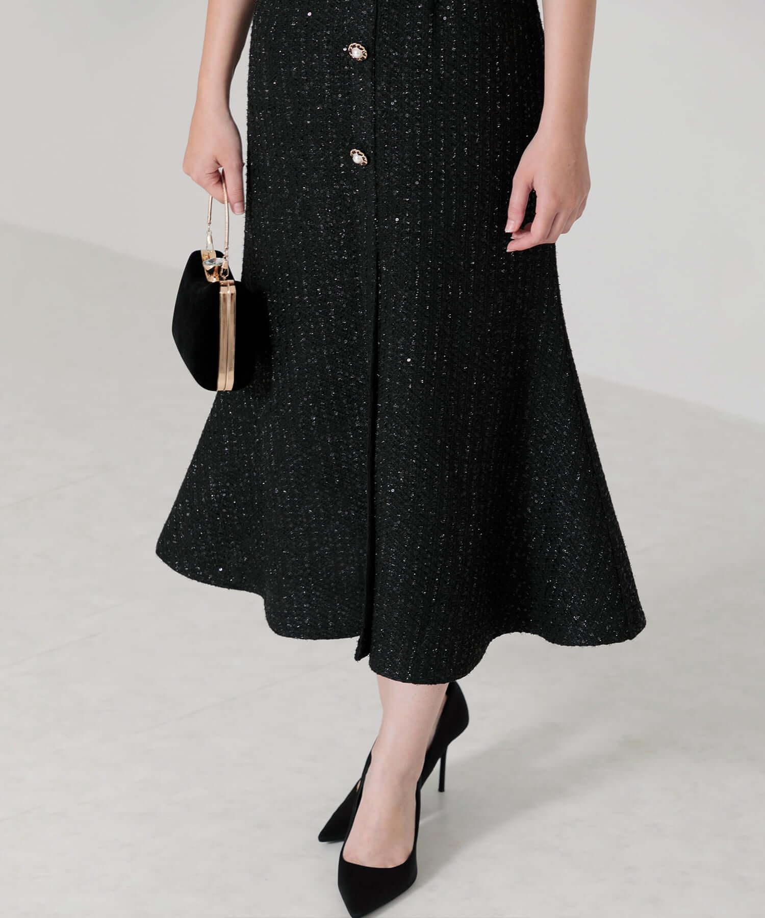 当日発送】ラメツイードレザーパイピングパールマーメイドワンピース