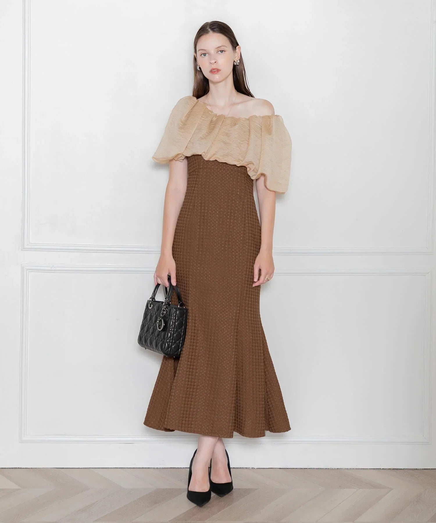 当日発送】2WAYオフショルダーパフスリーブマーメイドドレス