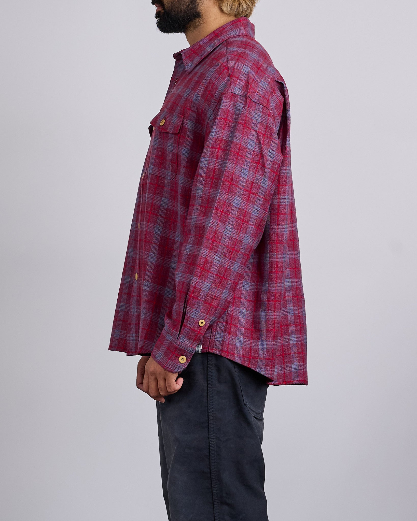visvim Lumber Check Long Sleeve Button Shirt Red – LESS 17