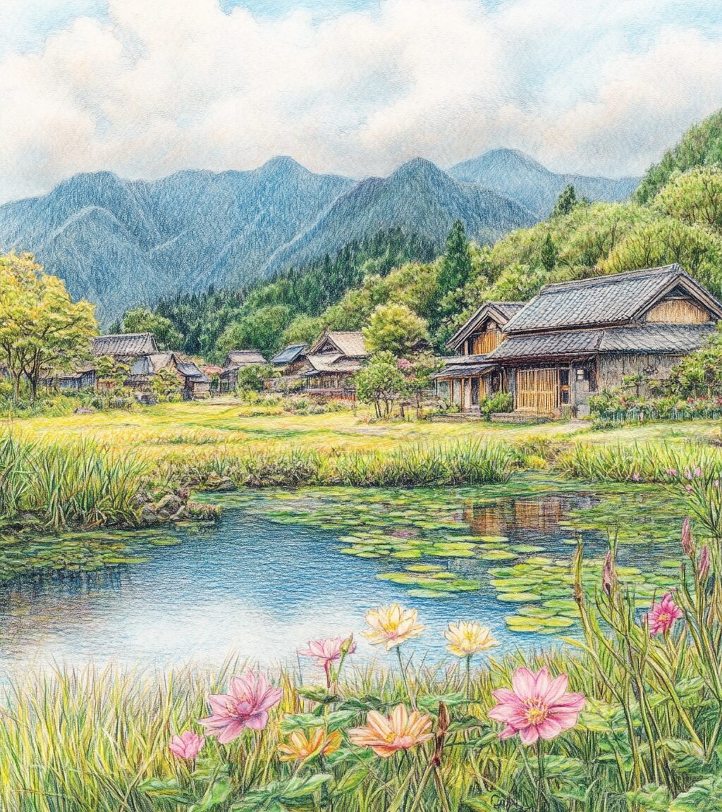 田舎の風景塗り絵｜無料塗り絵プリント/高齢者用｜life100ふくまる
