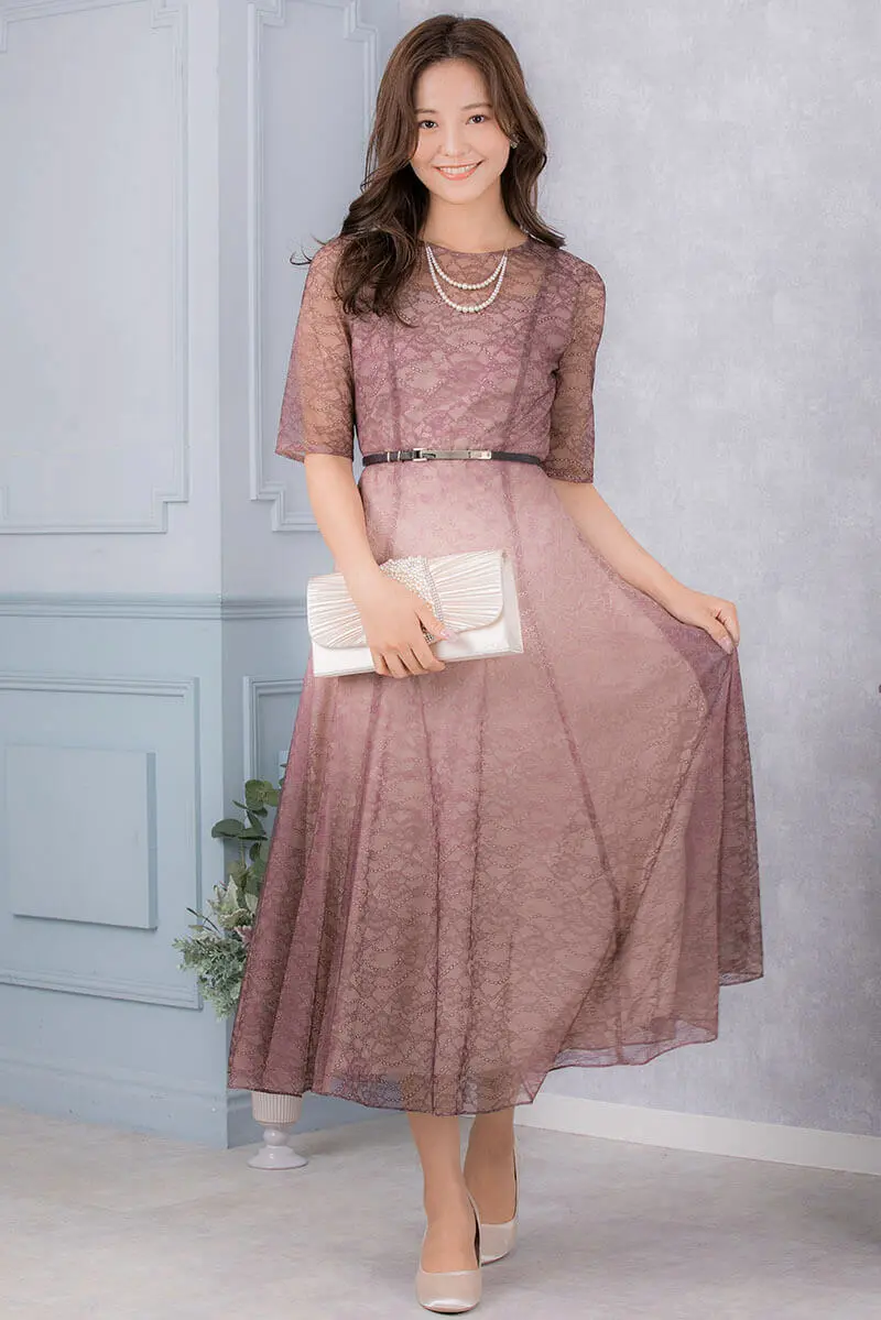 ピンクブラウンのグラデーションレースドレス | Dorrydoll | M | 結婚