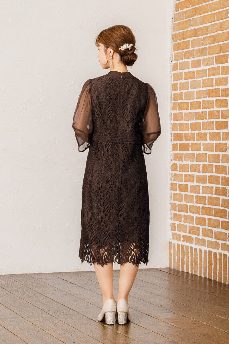 ダークブラウンのリーフ柄レースドレス | Dorry doll | M | 結婚式