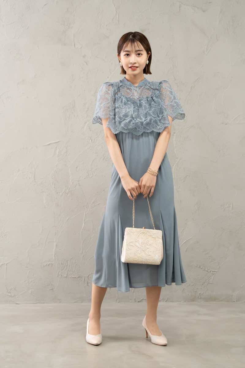 グレイッシュブルーのレーススリーブマーメイド | Dorry doll | M