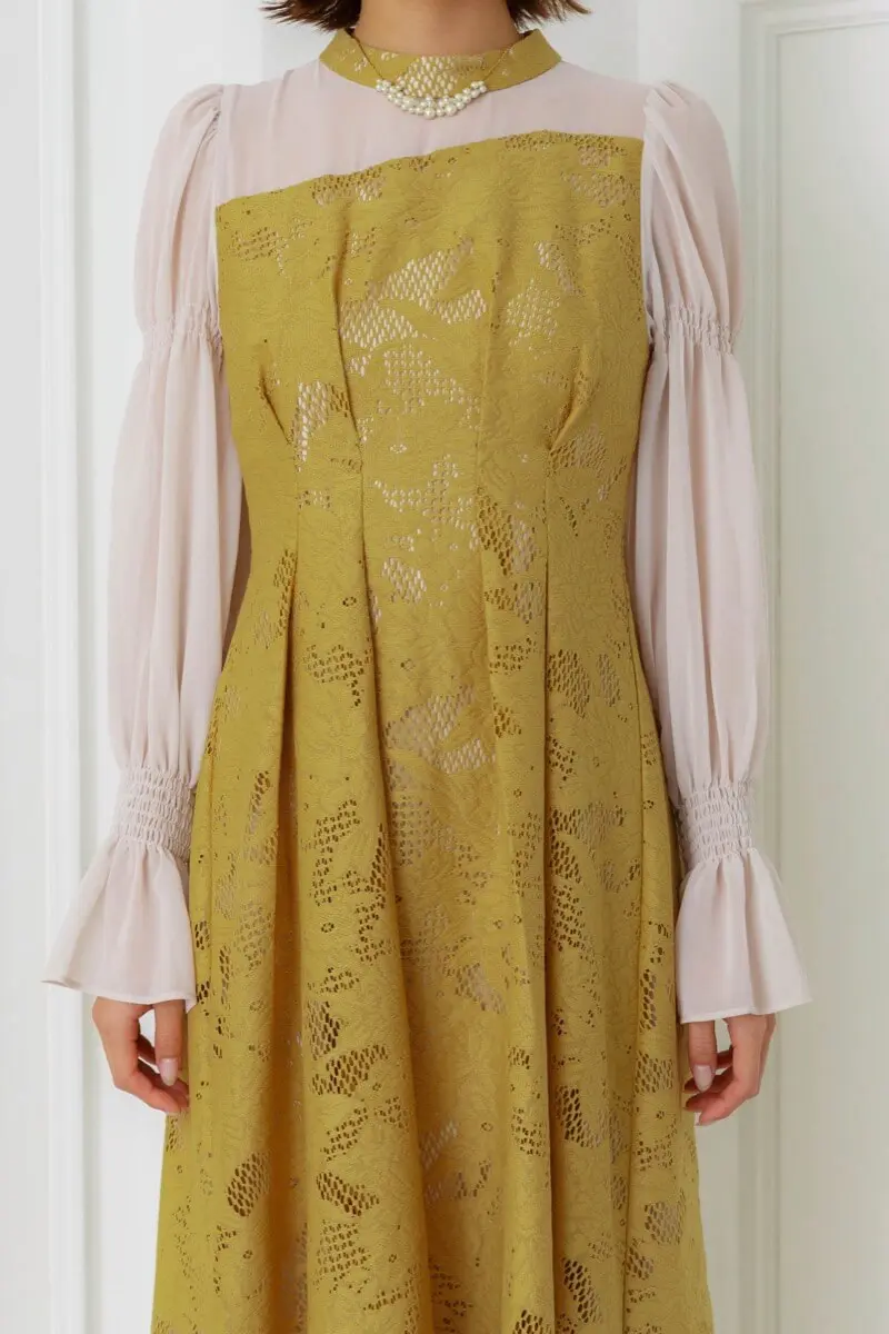 マスタードのアシンメトリータックドレス | ANDRESD | M | 結婚式