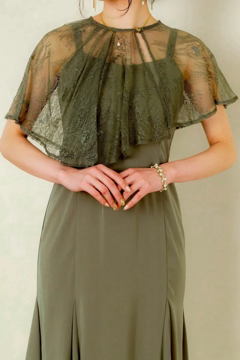 グリーンのレースケープ付きドレス | Dorry doll | M | 結婚式