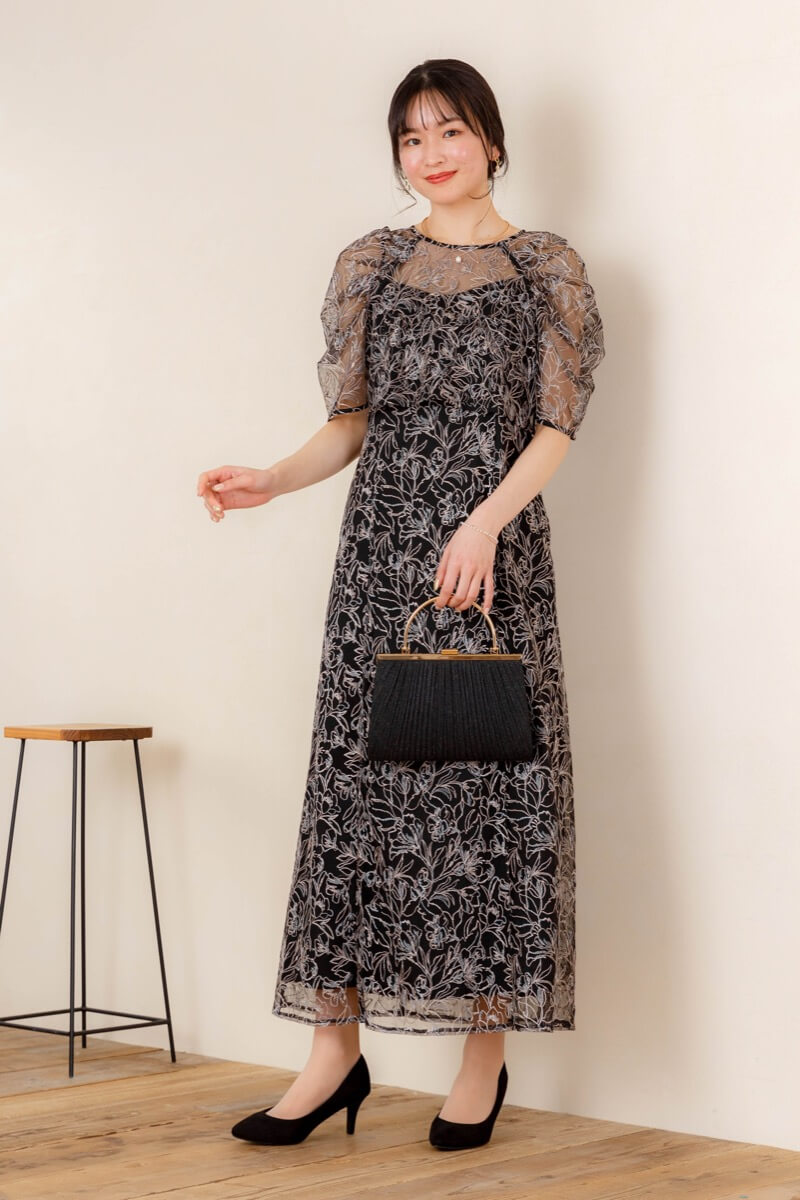 ブラックの総レースレイヤードドレス | LE' RURE | M | 結婚式