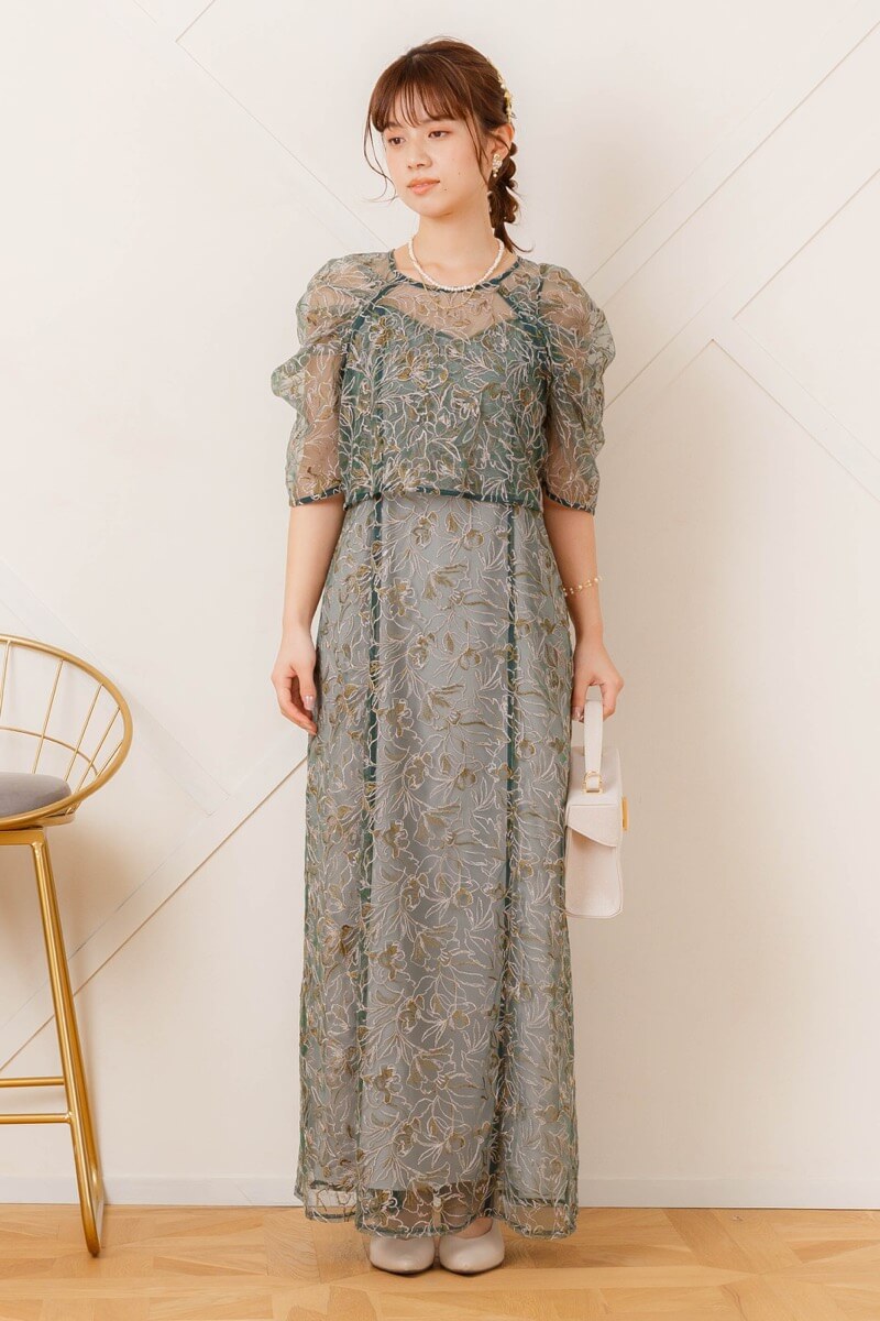 グリーンの総レースレイヤードドレス | LE' RURE | M | 結婚式