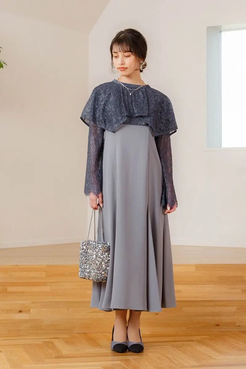 グレーのレイヤードケープドレス | ANDRESD | L | 結婚式パーティーの