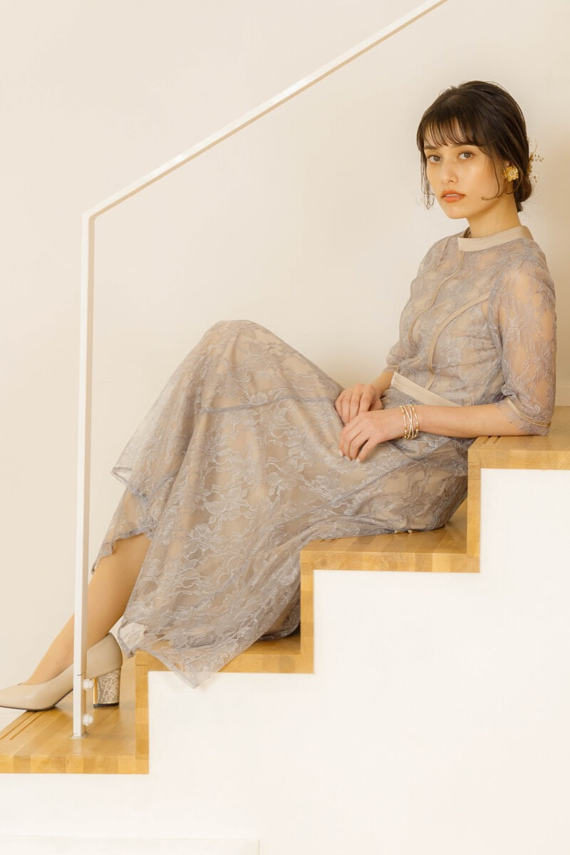 ブルーのラッセルレースパイピングドレス | Dorry doll | M | 結婚式