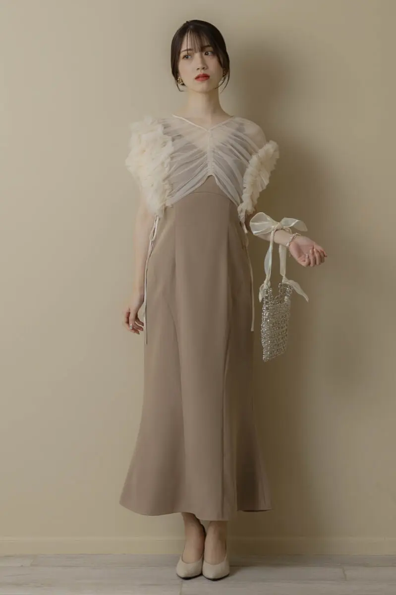 ベージュのチュールトップスセットドレス | ANDRESD | S | 結婚式