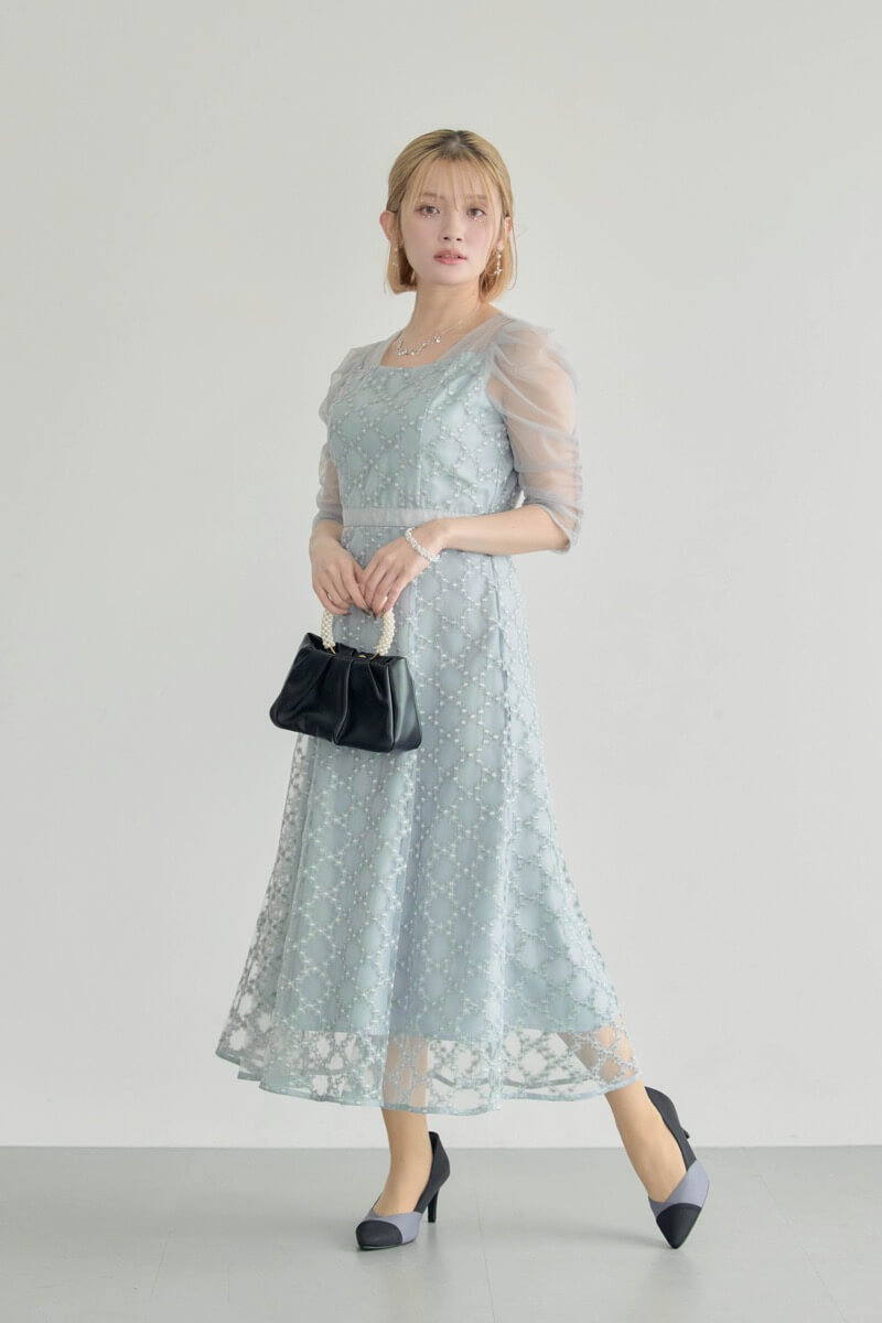 グレーのダイヤフラワーレースドレス | Dorry doll | M | 結婚式