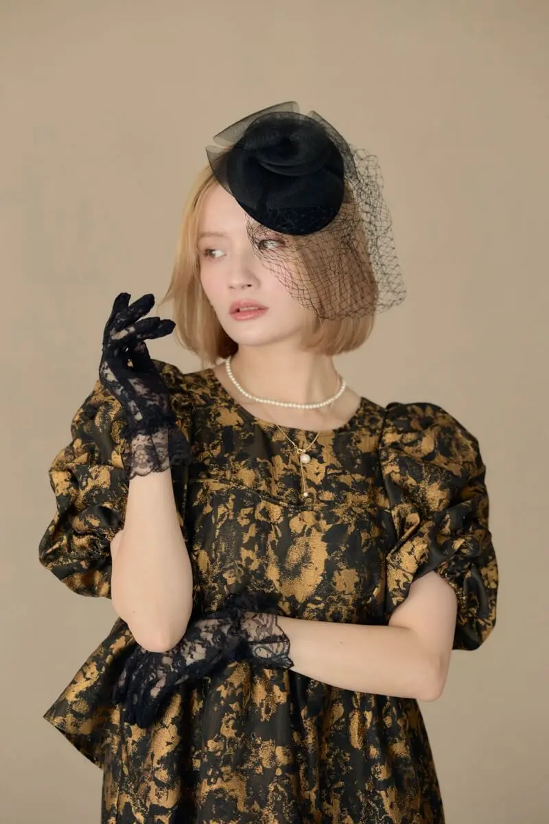 ブロンズのバブルスリーブジャガードドレス | ANDRESD | M～マタニティ